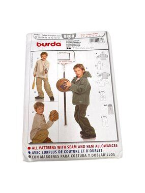 Burda 9860 Pattern Boy Girl Hoodie Top Pants Jacket Size 7 8 10 12 14 Uncut‎